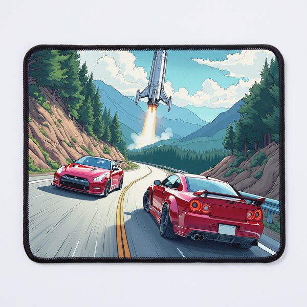 Item preview, Japanese Race Cars Drifting Past a Rocket Launch - Car Culture designed and sold by Design Raptor.