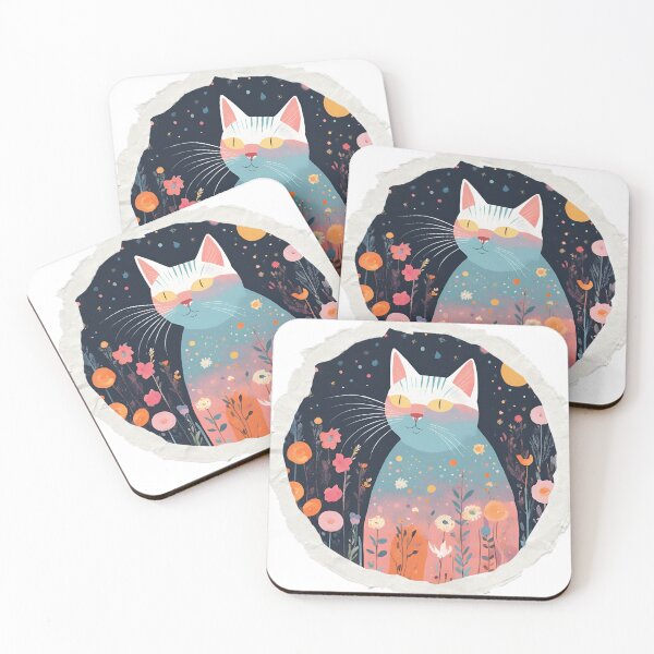 Item preview, Charming Cat Art Print – Enchanting Floral Night Sky Illustration for Home Decor designed and sold by MiszungART.