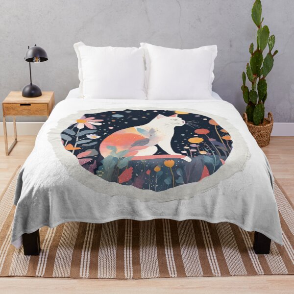 Item preview, Charming Cat Art Print – Enchanting Floral Night Sky Illustration for Home Decor designed and sold by MiszungART.