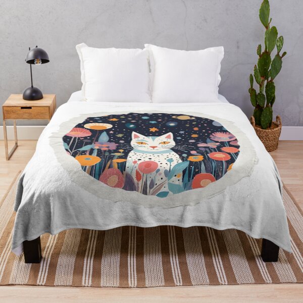 Item preview, Charming Cat Art Print – Enchanting Floral Night Sky Illustration for Home Decor designed and sold by MiszungART.