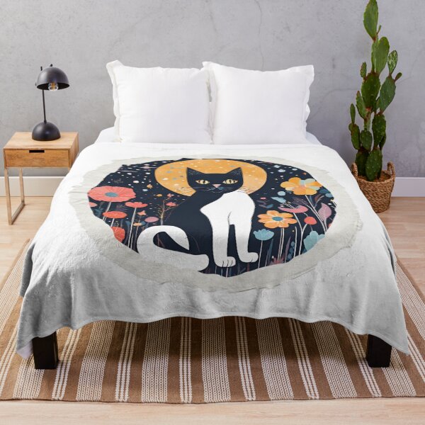 Item preview, Charming Cat Art Print – Enchanting Floral Night Sky Illustration for Home Decor designed and sold by MiszungART.