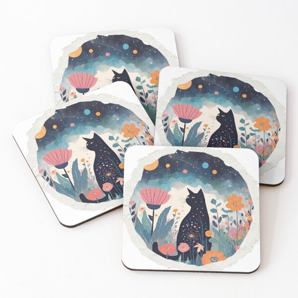 Item preview, Charming Cat Art Print – Enchanting Floral Night Sky Illustration for Home Decor designed and sold by MiszungART.