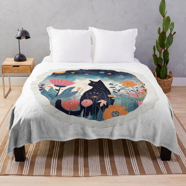 Item preview, Charming Cat Art Print – Enchanting Floral Night Sky Illustration for Home Decor designed and sold by MiszungART.