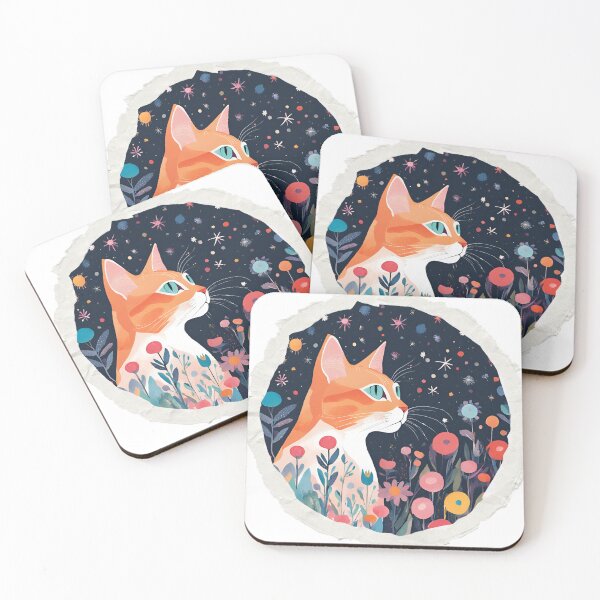 Item preview, Charming Cat Art Print – Enchanting Floral Night Sky Illustration for Home Decor designed and sold by MiszungART.