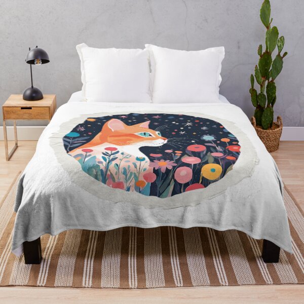 Item preview, Charming Cat Art Print – Enchanting Floral Night Sky Illustration for Home Decor designed and sold by MiszungART.