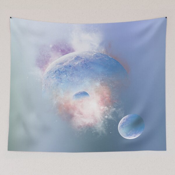 Item preview, Blue Planets on a Gradient Background designed and sold by WhiteSoftPetals.