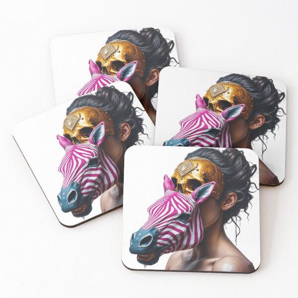 Item preview, Portrait of a women with Gold Skull | pink Zebra head designed and sold by TaliaShin.