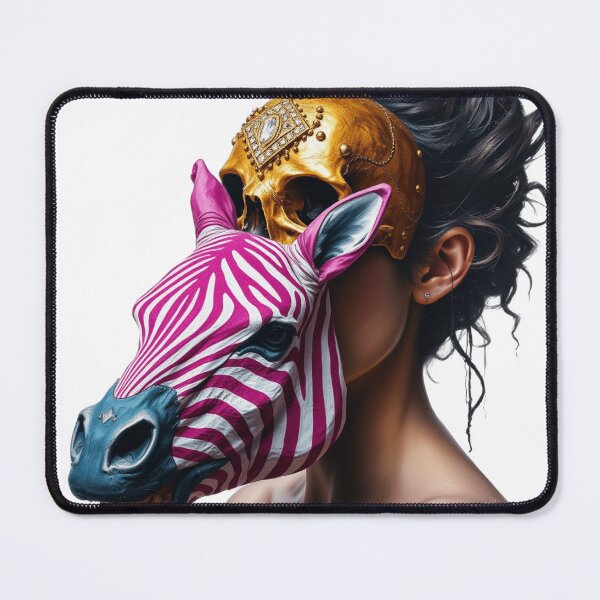 Item preview, Portrait of a women with Gold Skull | pink Zebra head designed and sold by TaliaShin.