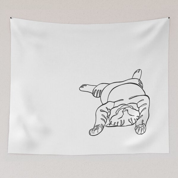 Item preview, cute sunbathing lazy cat art single line drawing  designed and sold by Margotandme.