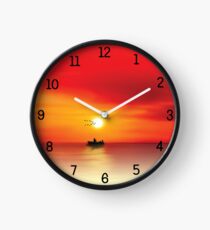 Numbered Wall Clock Ocean Sunset Clock