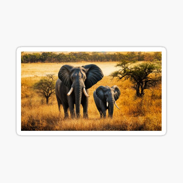 Majestic African Elephants at Sunset Sticker