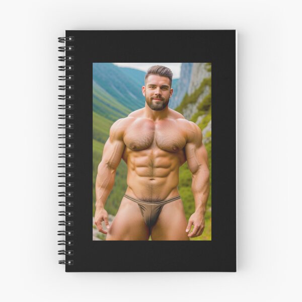 Item preview, Male Bodybuilder With Beard in Sagging Brown Thong at a Mountain designed and sold by Bodies of Males.