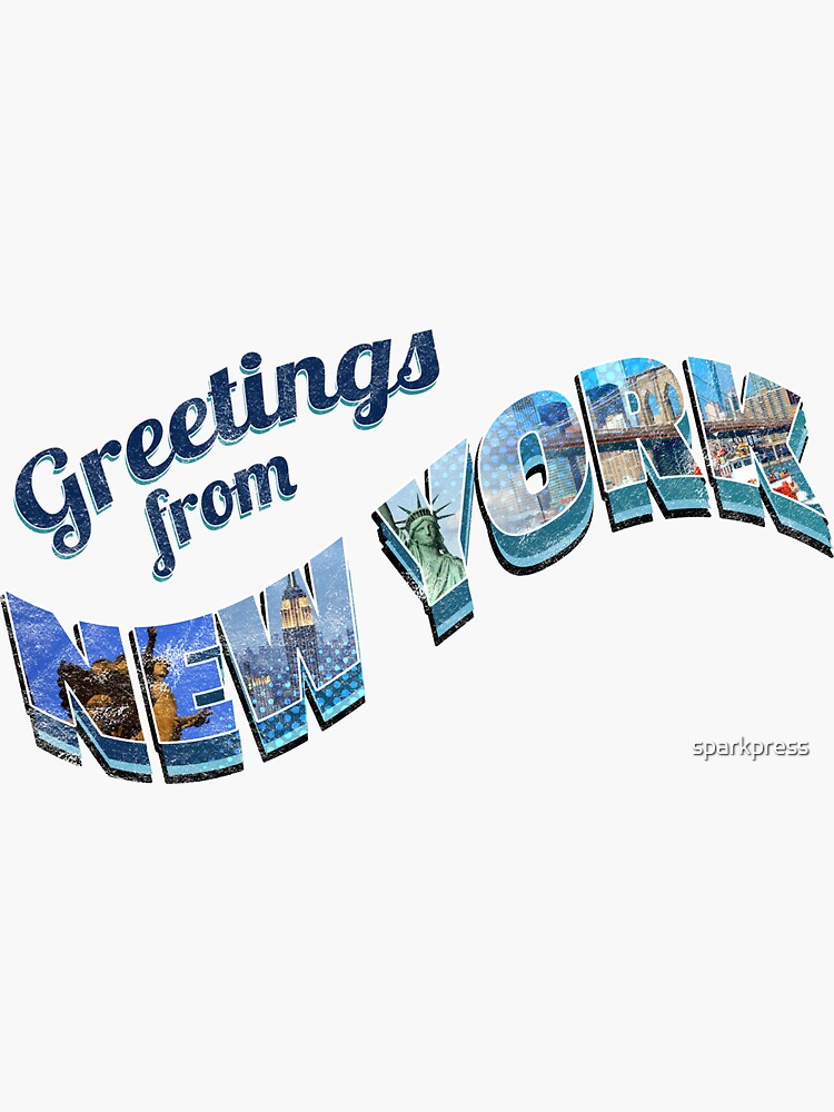 Thumbnail 3 of 3, Sticker, New York Souvenir, Greetings from New York, NYC, Vintage Postcard-style Design designed and sold by sparkpress.