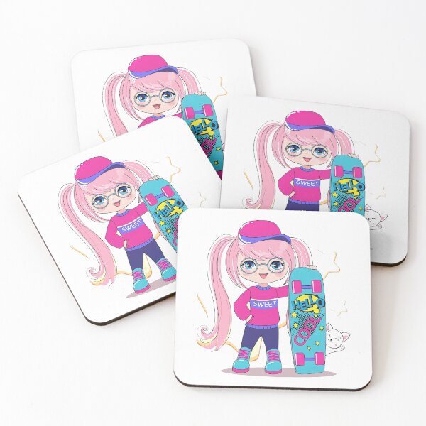 Item preview, Anime Skate Girl With Funny Kawaii Cat, Skateboarding Girl, Skate, Sk8 designed and sold by Skateboard-Art.