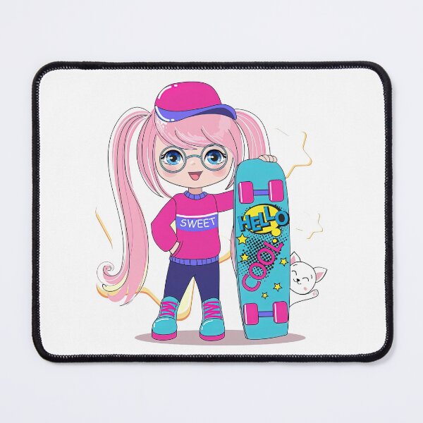 Item preview, Anime Skate Girl With Funny Kawaii Cat, Skateboarding Girl, Skate, Sk8 designed and sold by Skateboard-Art.