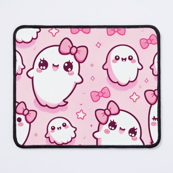 Item preview, Adorable pink and white ghost with pink bows in the background designed and sold by CRandRRstickers.