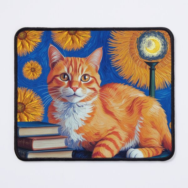 Item preview, Cat starry night reading books in vangogh theme pillow , portrait and sticker for cat lovers designed and sold by puurfectcat.