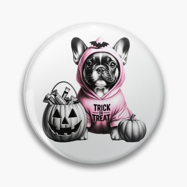 Item preview, Black white and pink themed Halloween Frenchie stickers and more designed and sold by CRandRRstickers.