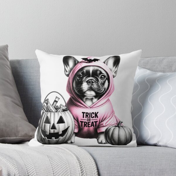 Item preview, Black white and pink themed Halloween Frenchie stickers and more designed and sold by CRandRRstickers.