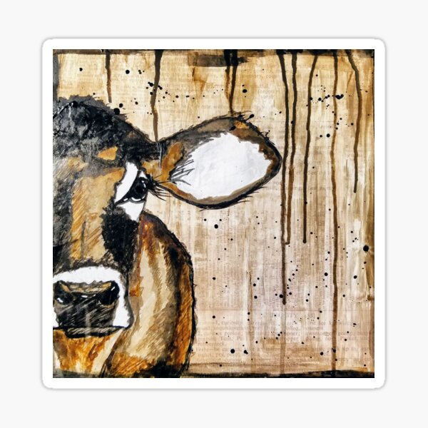 Mixed media cow Sticker