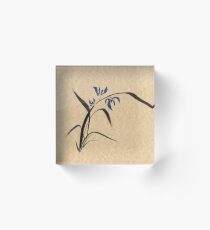 'Morning Orchids' Sumi-e ink wash painting Acrylic Block