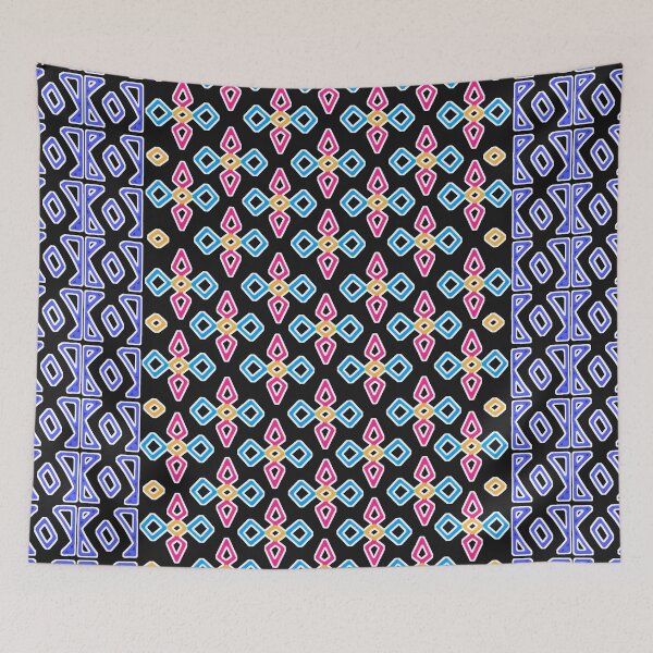 Item preview, Multi-colored geometric pattern arranged in lines on a black background. designed and sold by wonghong.