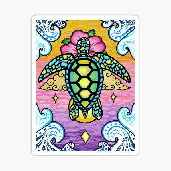 Trippy Colorful Tropical Turtle Sticker