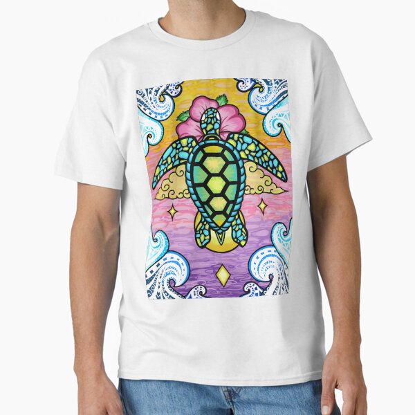 Trippy Colorful Tropical Turtle Classic T-Shirt