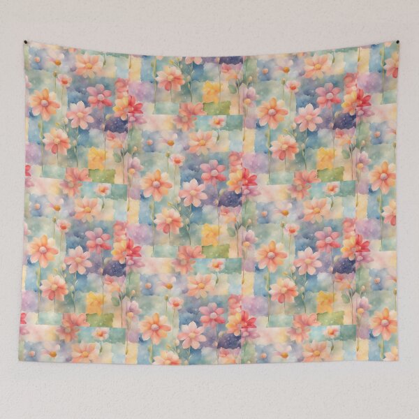 Item preview, Whimsical Watercolor Cottagecore Colorful Flowers On Patchworks 1 designed and sold by taiche.