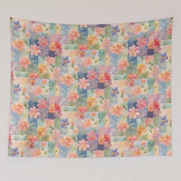Item preview, Whimsical Watercolor Cottagecore Colorful Flowers On Patchworks 2 designed and sold by taiche.
