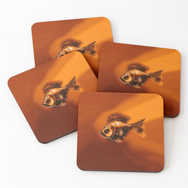 Item preview, Subtle Steampunk Fish Art Minimalist Steampunk Style - Bronze Tones designed and sold by Beachy.