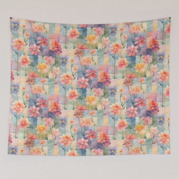 Item preview, Whimsical Watercolor Cottagecore Colorful Flowers On Patchworks 3 designed and sold by taiche.