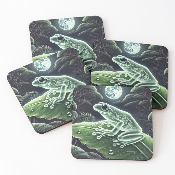 Item preview, Glass Frog on Leaf at Night – Mystical Wildlife Illustration designed and sold by NocturnalNook.