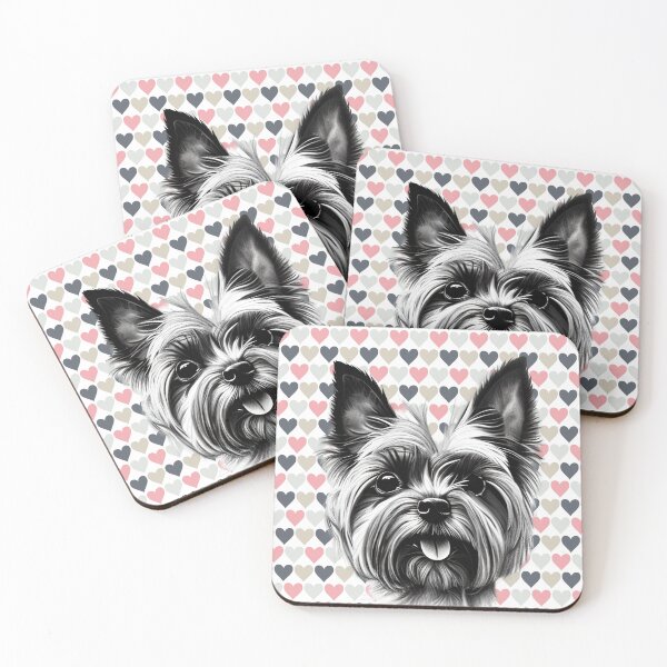 Item preview, dog sketch, black and white sketch, pink hearts, designed and sold by Crystal Godwin.