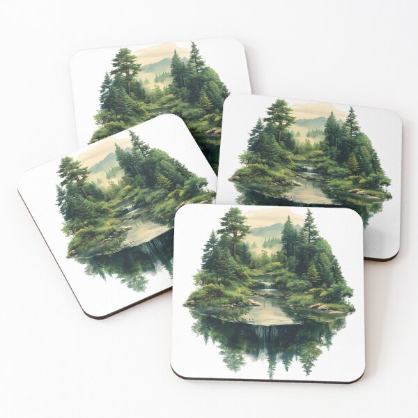 Item preview, lake Mountain Forest drawing line green nature t-shrit designed and sold by Cute Animal pattern T-shirt.