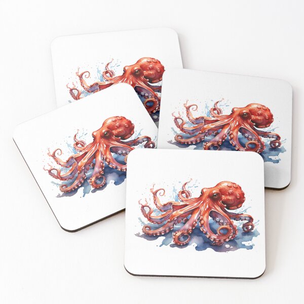 Item preview, a red octopus as a digital watercolor designed and sold by Rose Design & Photos.