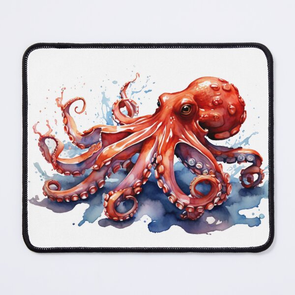 Item preview, a red octopus as a digital watercolor designed and sold by Rose Design & Photos.