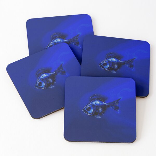 Item preview, Metal Look Fish - Minimalist Steampunk Fish in a Dark Blue Ocean  designed and sold by Beachy.