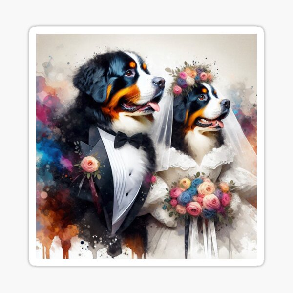 Aperçu de l'œuvre Couple de bouviers bernois récemment mariés créée et vendue par Wags & Tails.