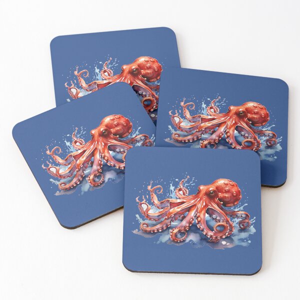 Item preview, a red octopus as a digital watercolor designed and sold by Rose Design & Photos.
