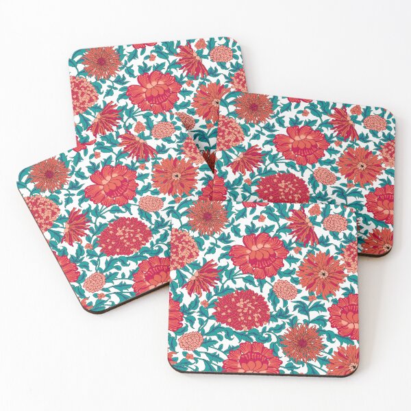 Item preview, Retro Chrysanthemums, Red-emerald on white background designed and sold by Alex  Blud.
