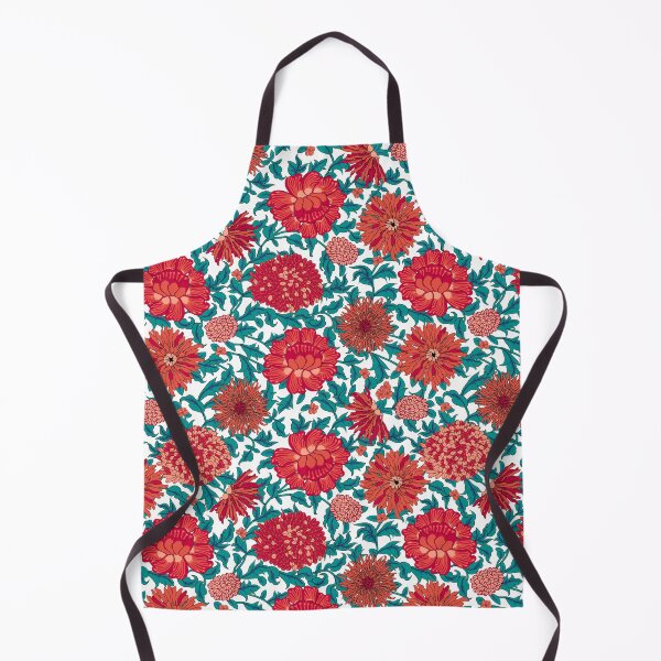 Item preview, Retro Chrysanthemums, Red-emerald on white background designed and sold by Alex  Blud.