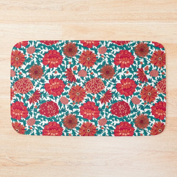 Item preview, Retro Chrysanthemums, Red-emerald on white background designed and sold by Alex  Blud.