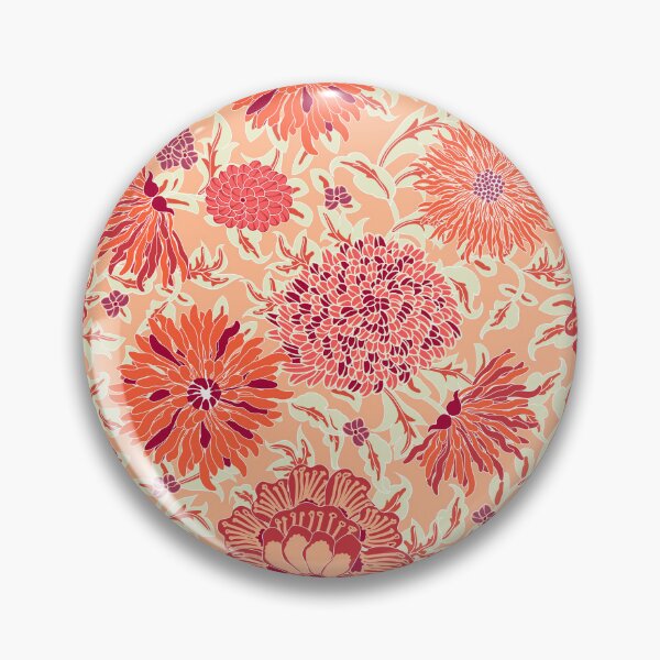 Item preview, Retro Chrysanthemums, Red on coral background designed and sold by Alex  Blud.