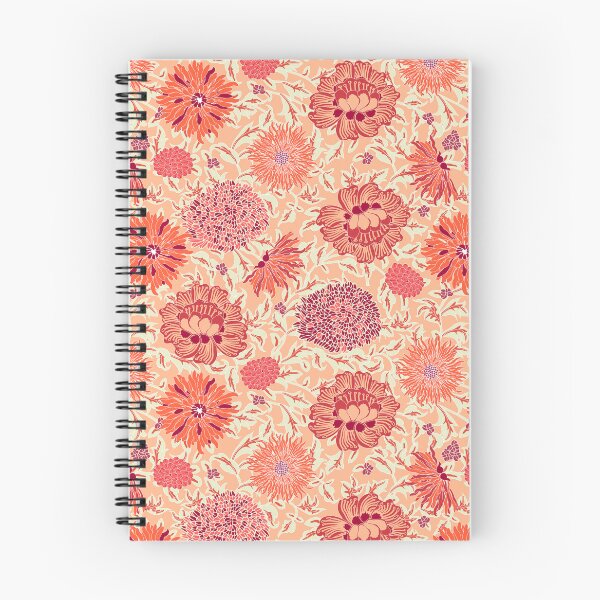 Item preview, Retro Chrysanthemums, Red on coral background designed and sold by Alex  Blud.