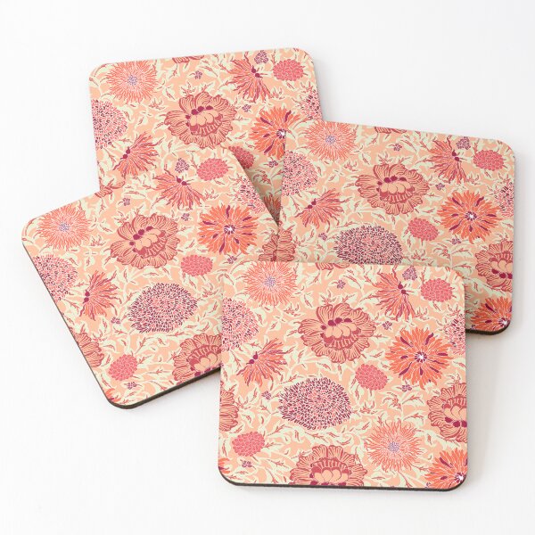 Item preview, Retro Chrysanthemums, Red on coral background designed and sold by Alex  Blud.