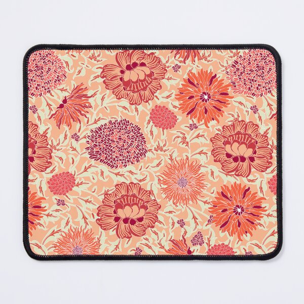 Item preview, Retro Chrysanthemums, Red on coral background designed and sold by Alex  Blud.