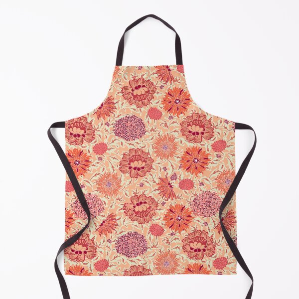 Item preview, Retro Chrysanthemums, Red on coral background designed and sold by Alex  Blud.