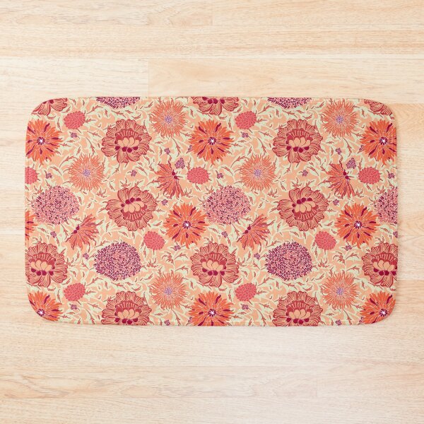 Item preview, Retro Chrysanthemums, Red on coral background designed and sold by Alex  Blud.