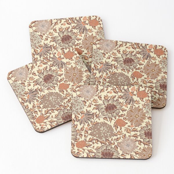 Item preview, Retro Chrysanthemums, Brown on light yellow background designed and sold by Alex  Blud.